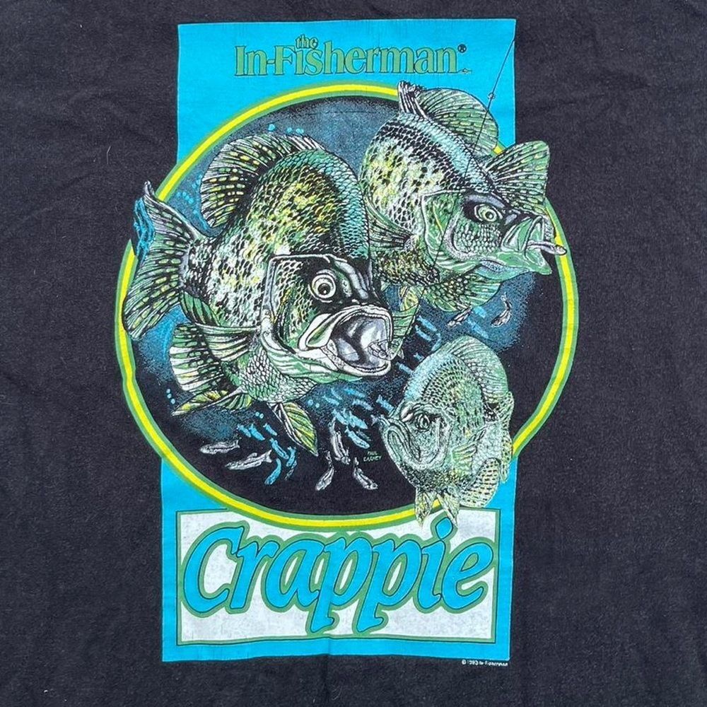Rare 1993 Vintage The In-Fisherman Crappie Fish Black Crewneck Tee Shirt XXL 2X